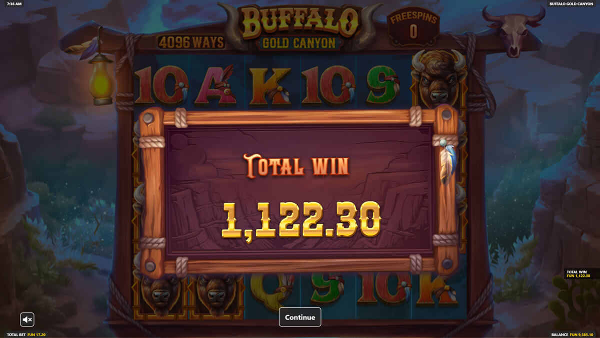 Buffalo Gold Canyon Free Spins Win