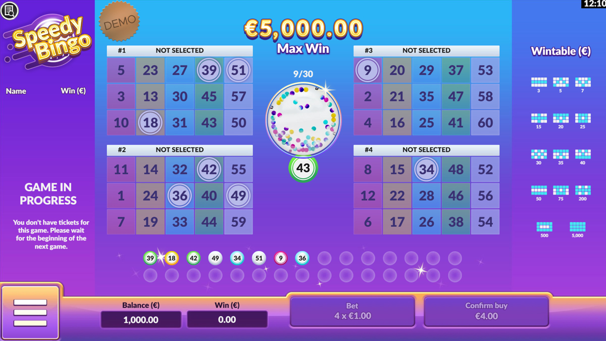 Speedy Bingo Base Play