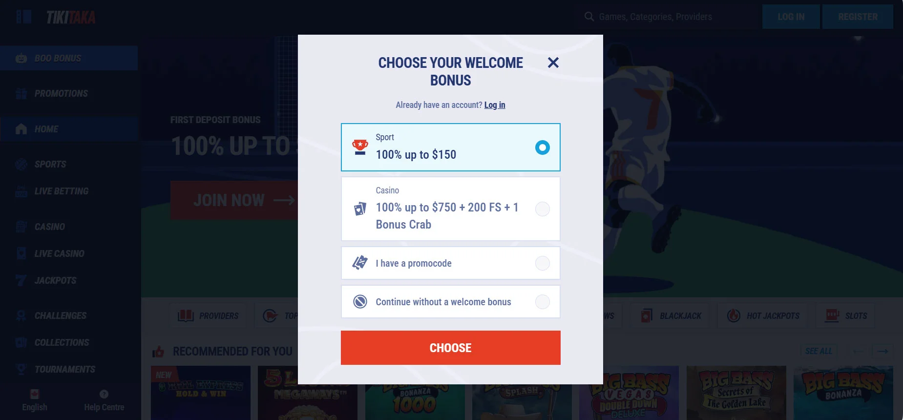 TikiTaka Casino Registration