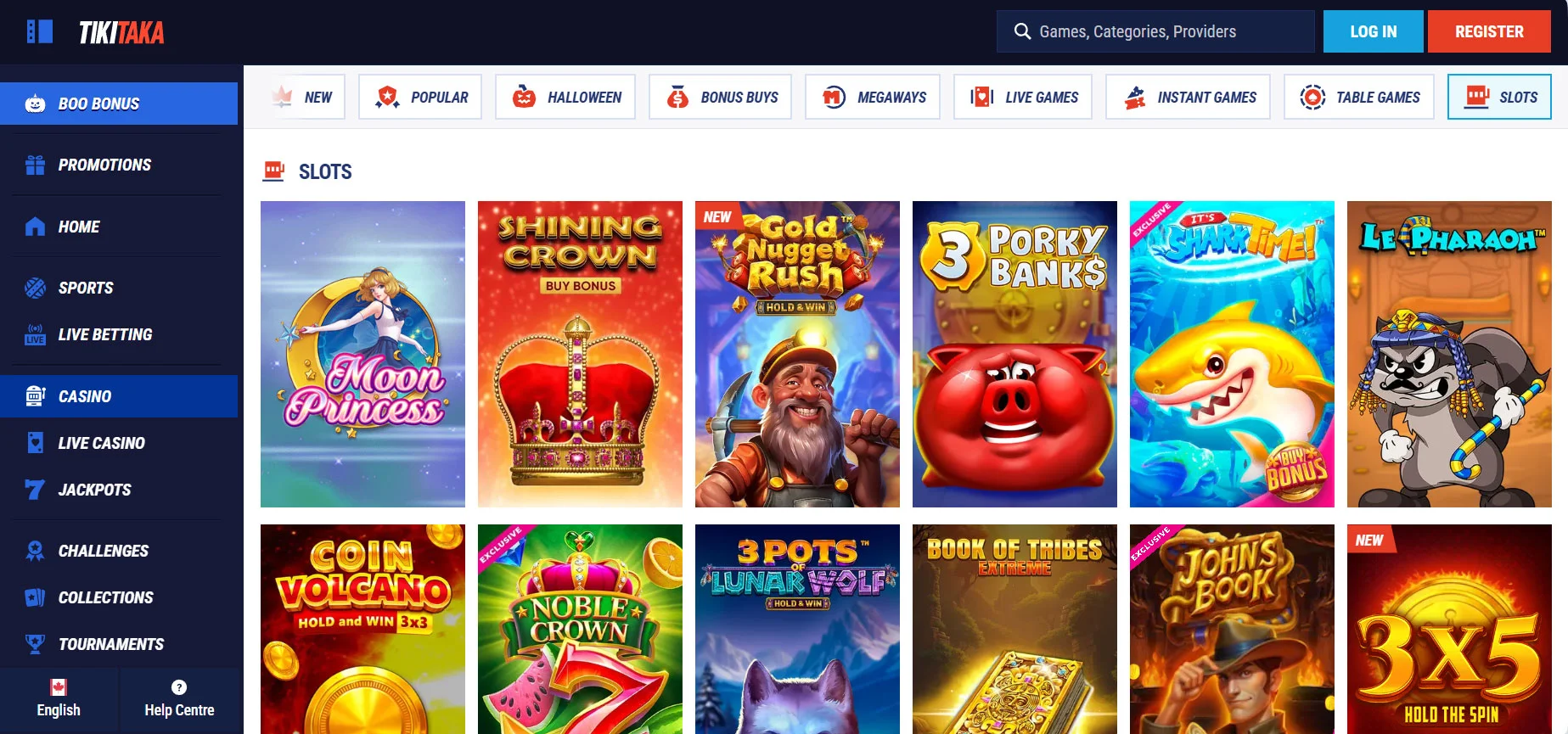TikiTaka Casino Slots Section