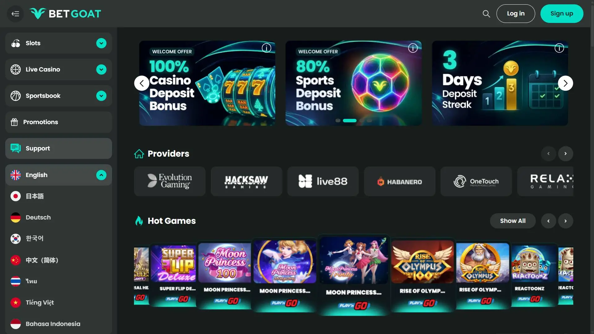 BetGoat Casino Homepage