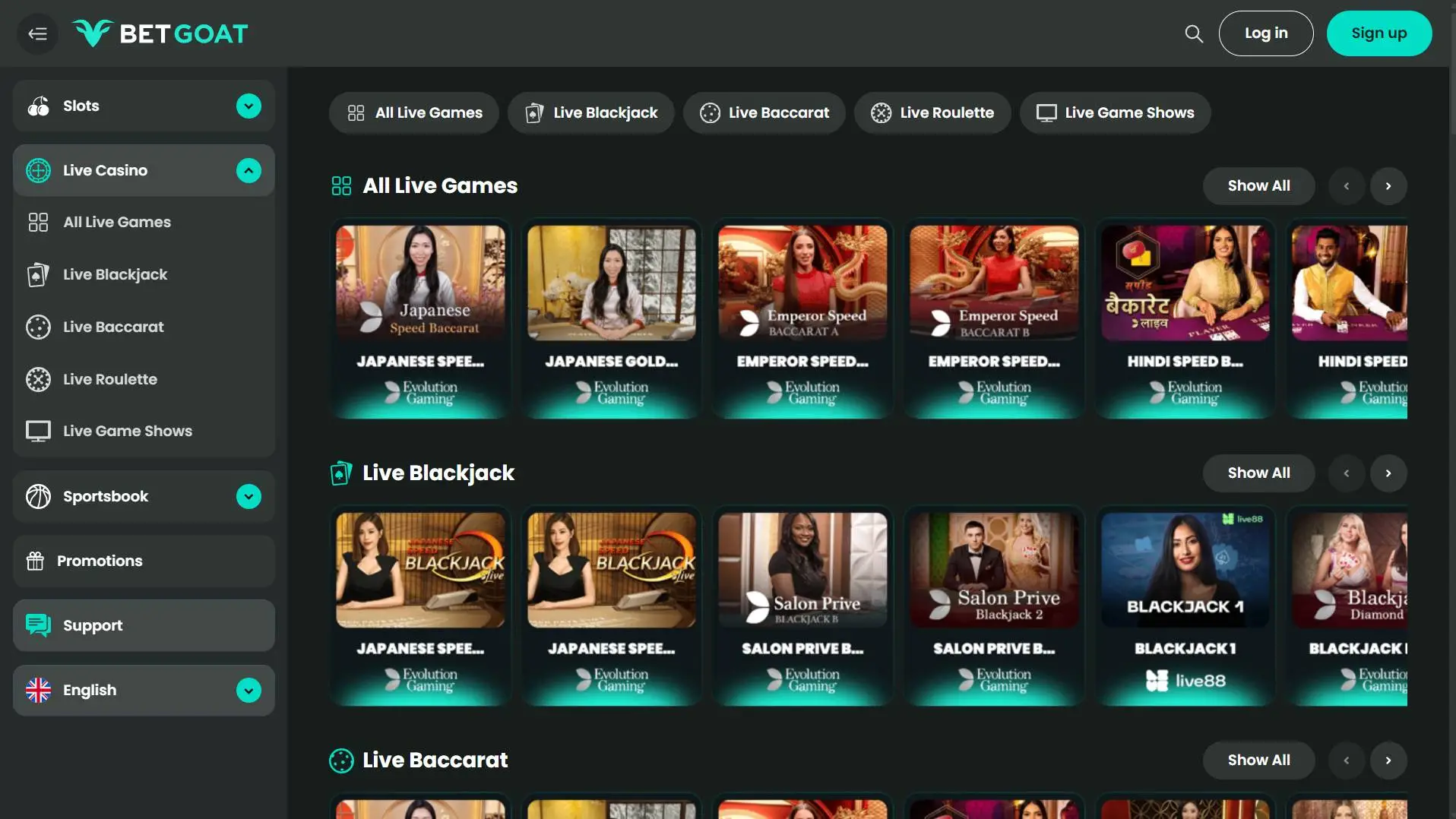 BetGoat Casino Live Casino