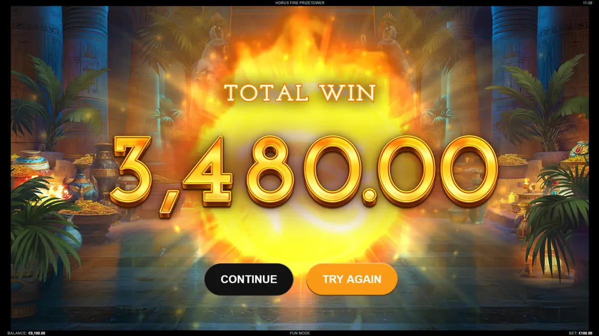 Horus Fire PrizeTower Free Spins Win