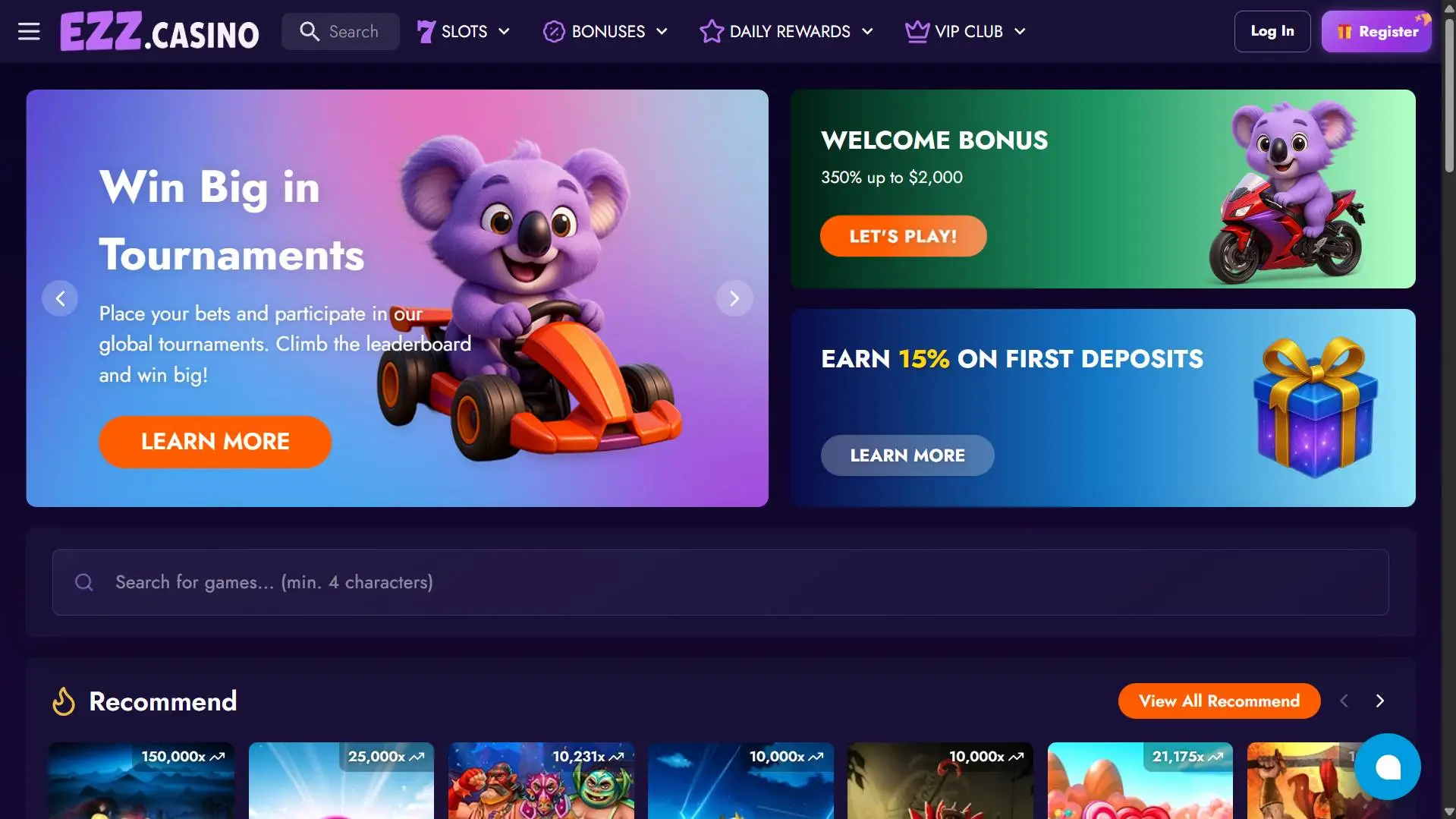 Ezz Casino Homepage