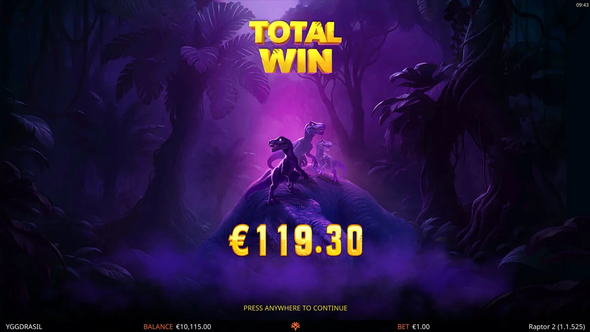 Raptor 2 Free Spins Win