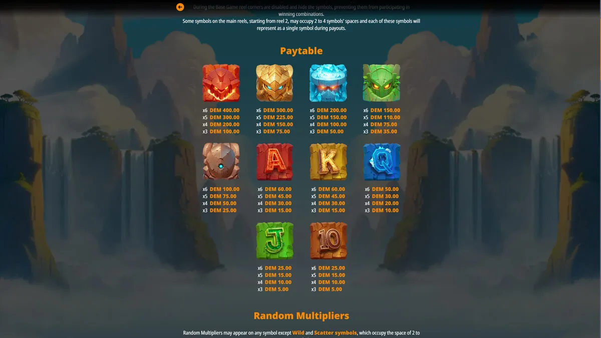 Temple of Eternal Titans Paytable