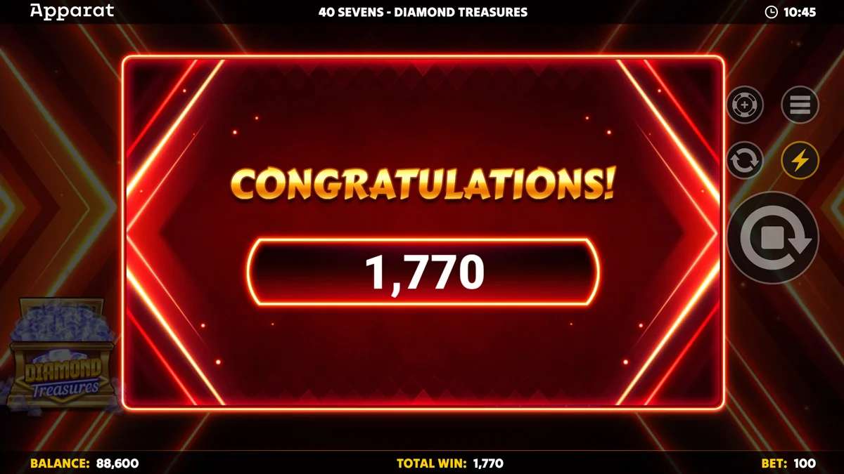40 Sevens - Diamond Treasures Free Spin Win